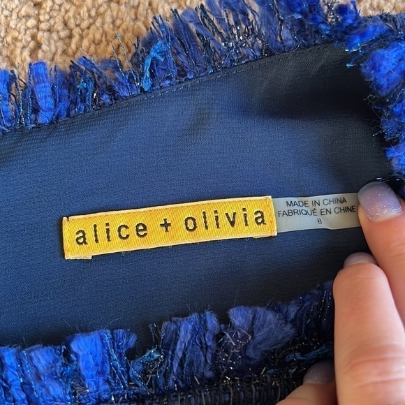 Alice + Olivia Stari Cutout Back Blue Tweed Dress size 8 - Picture 5 of 9